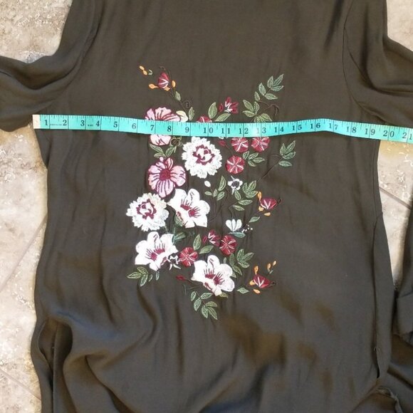 Gibson Latimer Olive Green Floral Embroidered  Kimono Jacket Duster Coat Size S - Picture 12 of 13